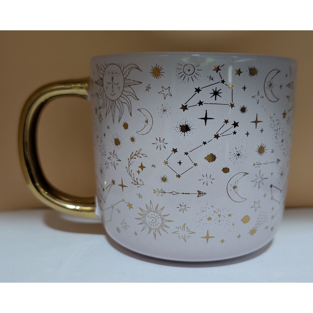 Thyme & Table Celestial Stoneware Mug White Gold Sun Moon Stars Constellation